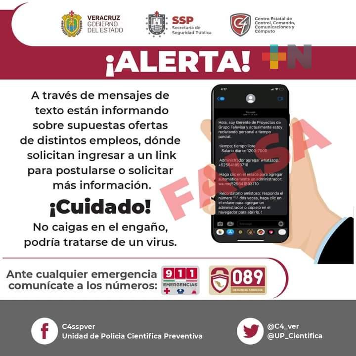 Alerta SSP por circulación de mensajes engañosos