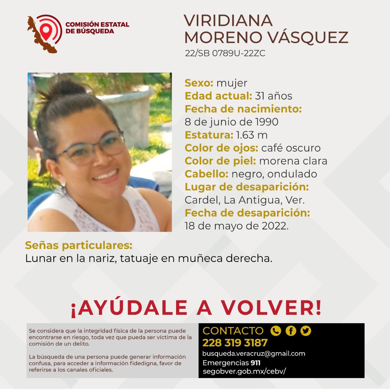 Comisión de Búsqueda atiende caso de Viridiana Moreno en Cardel