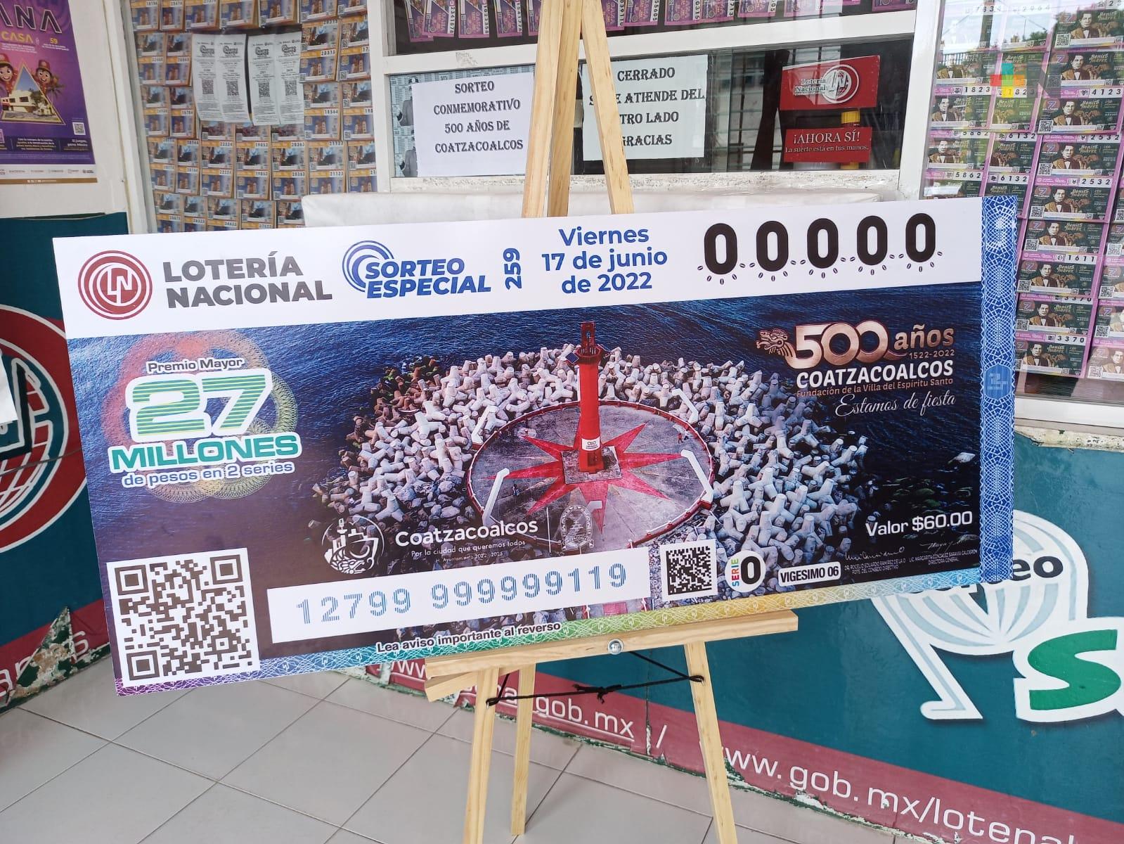 Ya están a la venta billetes de lotería emitidos por 500 años de Coatzacoalcos