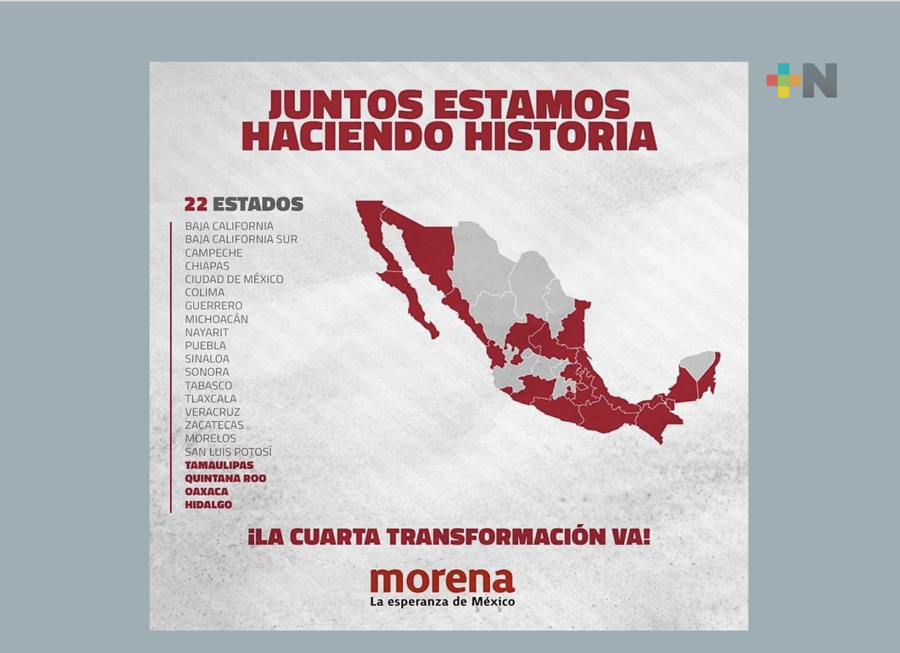 Morena y sus aliados PVEM y PT, gobiernan en 22 estados