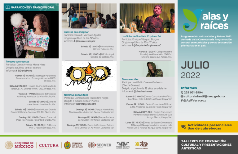 Durante julio continúa IVEC con la programación cultural de Alas y Raíces 2022