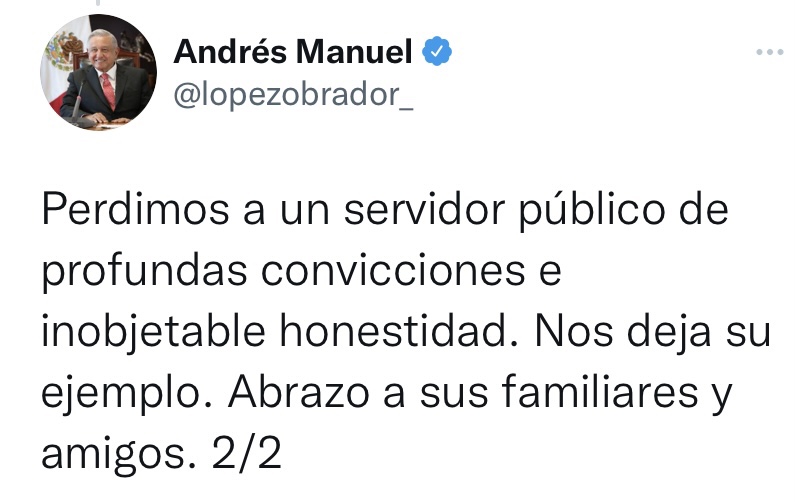 AMLO expresa condolencias tras deceso de subsecretario de Sedatu