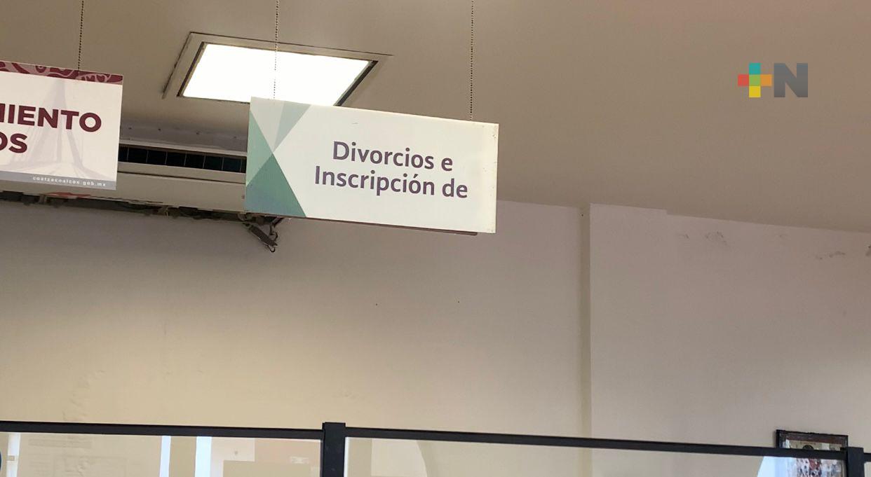 Divorcios y matrimonios mantienen cifras estables en Coatzacoalcos