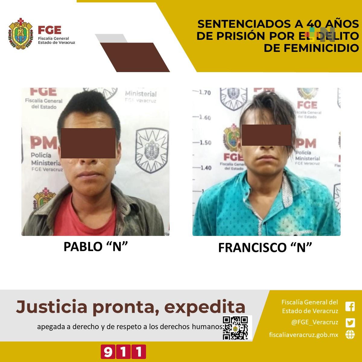 Sentenciados a 40 años de prisión por feminicidio en Zongolica