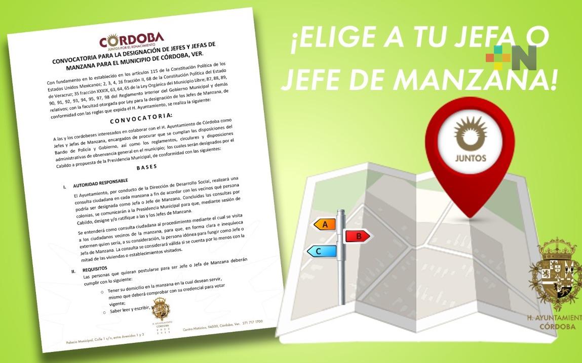 Córdoba abre convocatoria para elegir a 2 mil 764 jefas y jefes de Manzana