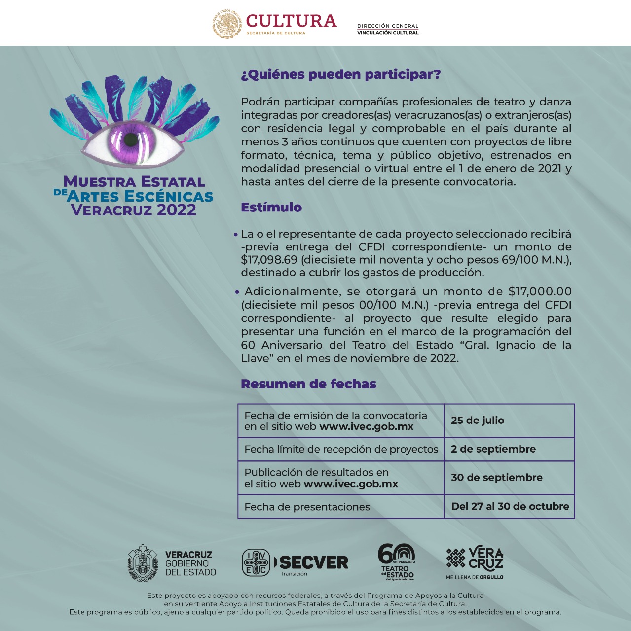Convoca IVEC a participar en la Muestra Estatal de Artes Escénicas Veracruz 2022