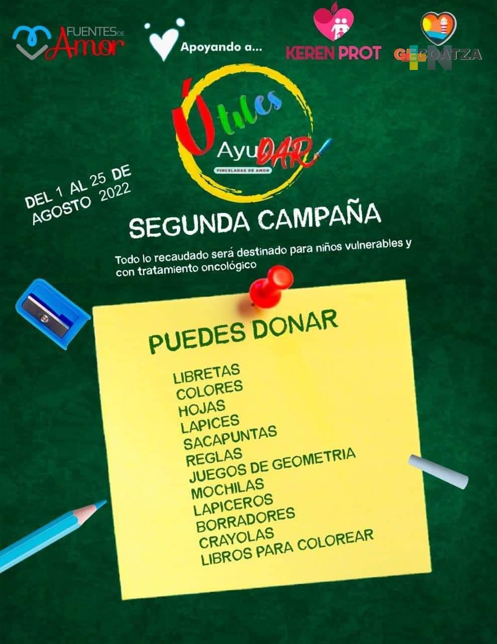 Realizan Asociaciones civiles colecta de útiles escolares para niños de bajos recursos