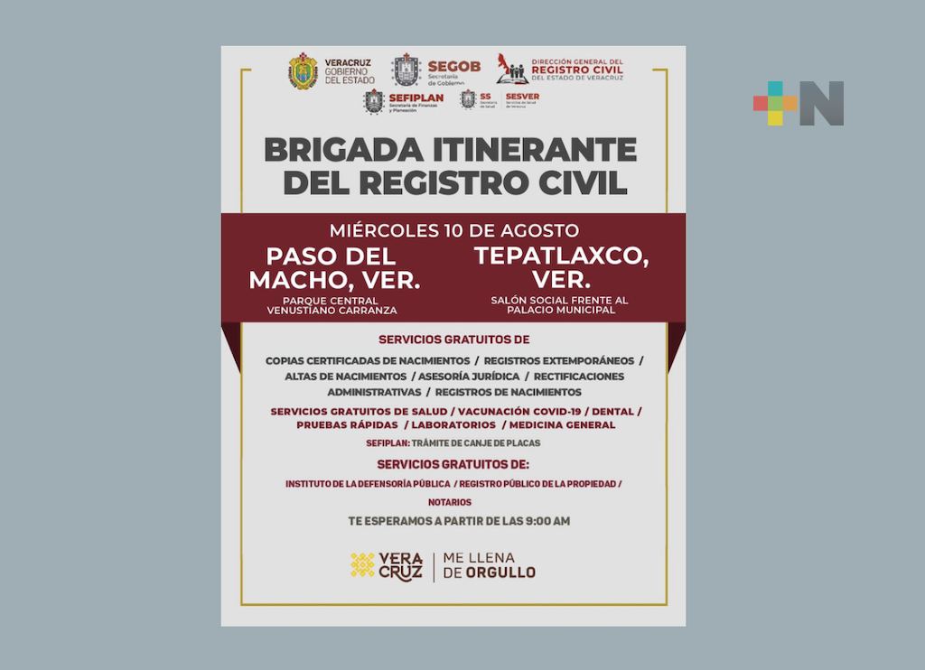 Brigadas Itinerantes de Registro Civil atenderán este miércoles a población de Paso del Macho y Tepatlaxco: Eric Cisneros