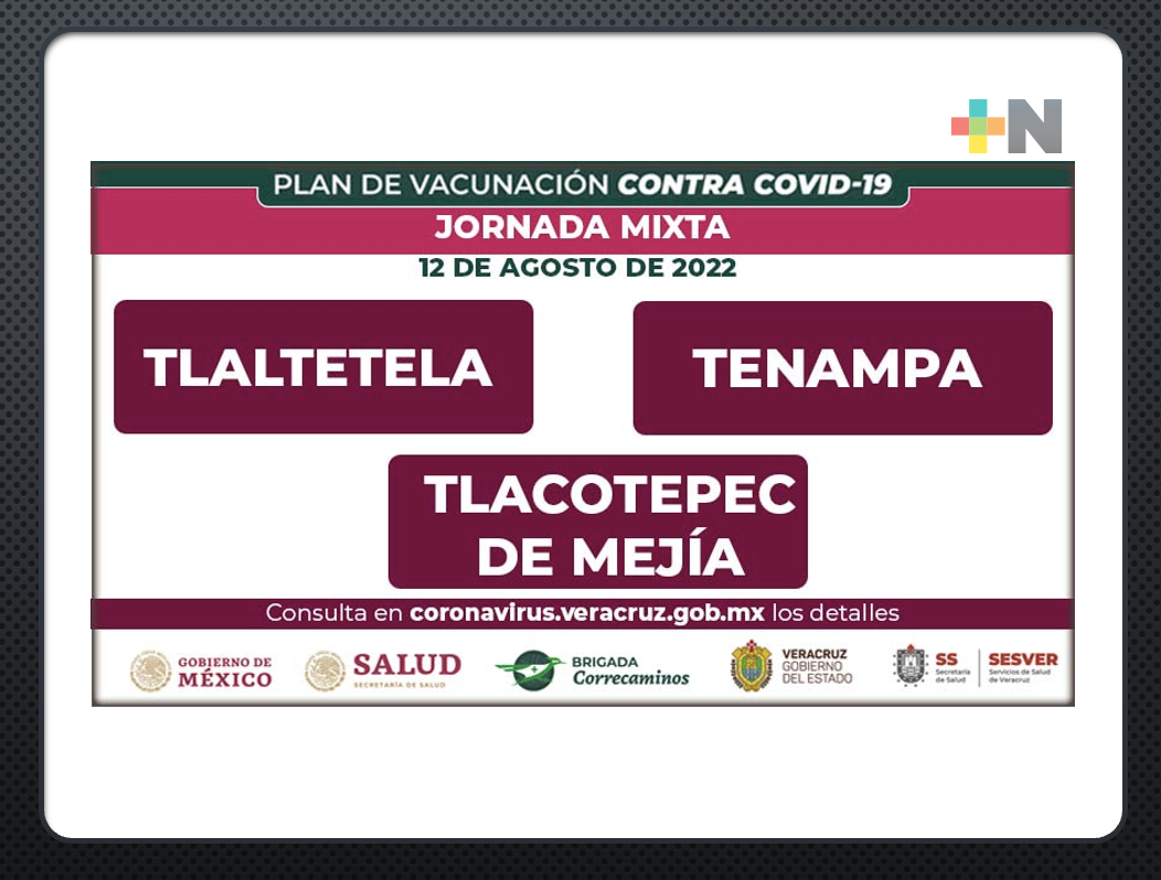 Este viernes hay vacunación contra Covid; en Tlaltetela, Tlacotepec de Mejía y Tenampa