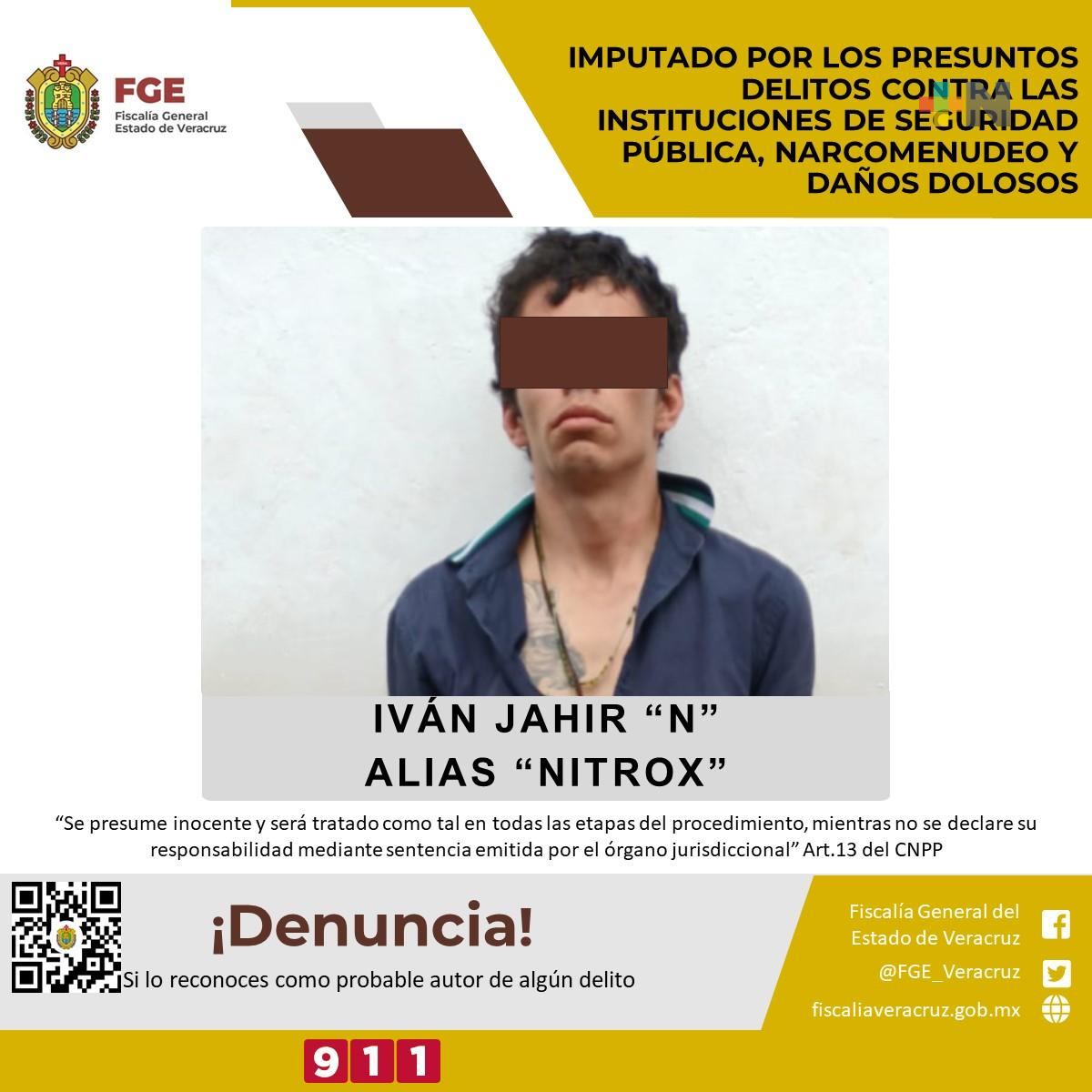 Imputado por presuntos delitos contra las instituciones de seguridad pública, narcomenudeo y daños dolosos