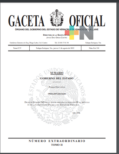 Publican en Gaceta oficial, adición al artículo 11 de la Constitución de Veracruz