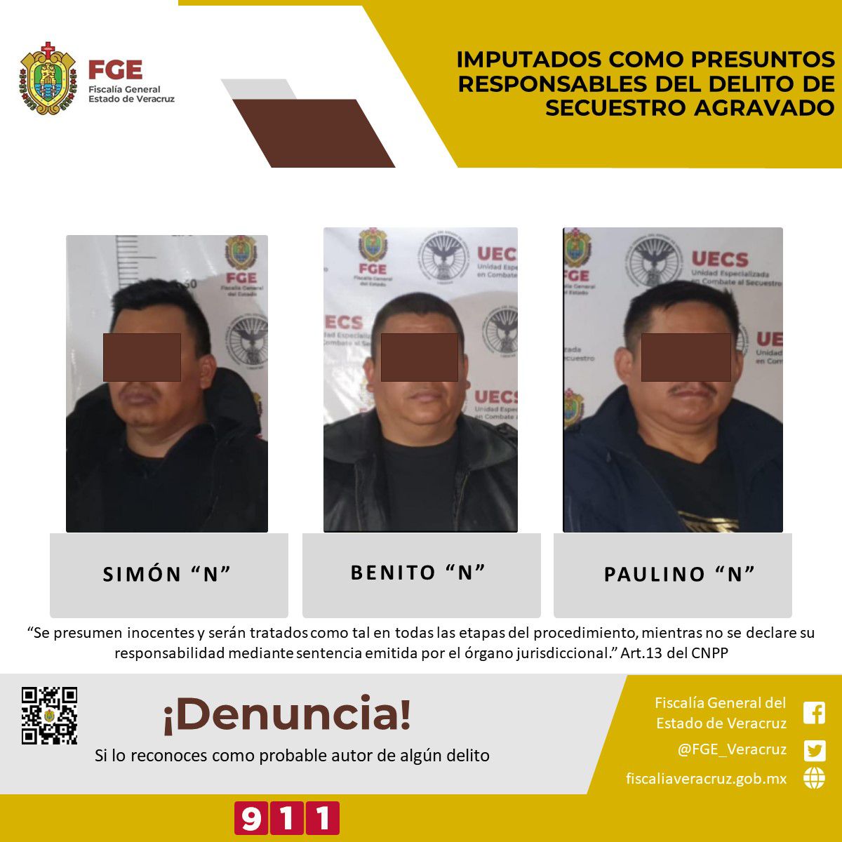 FGE imputa a tres policías por secuestro agravado, efectuado en Camerino Z. Mendoza