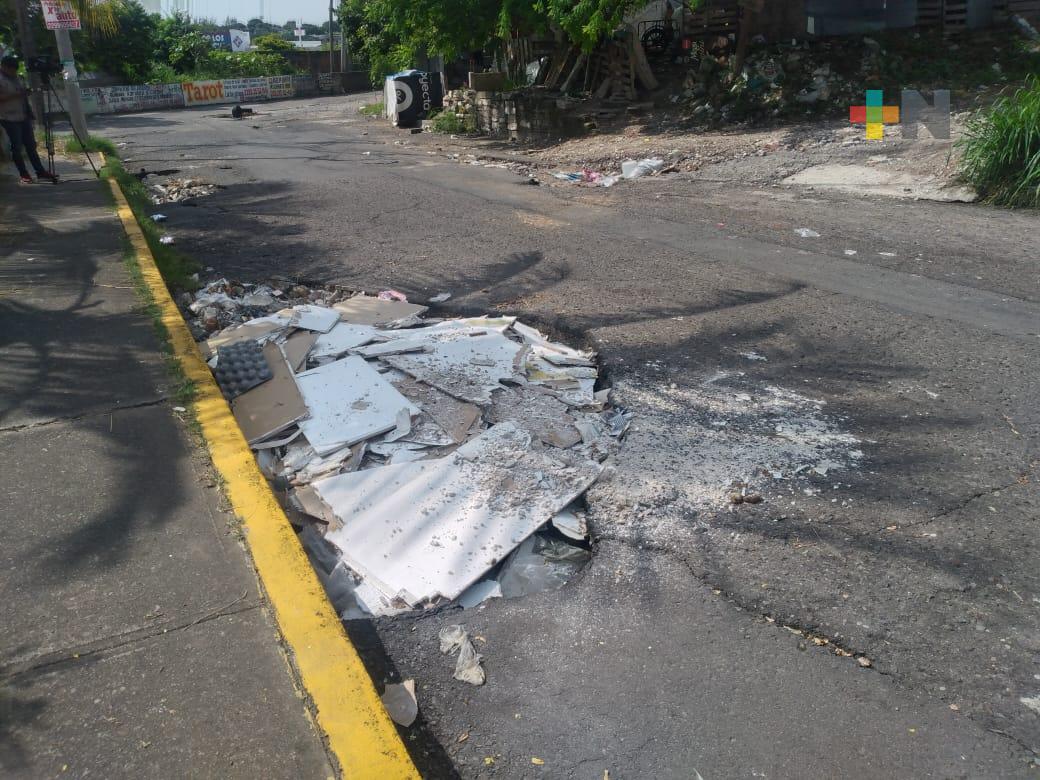 Denuncian malas condiciones de avenidas Cuauhtémoc y Jiménez, en Veracruz