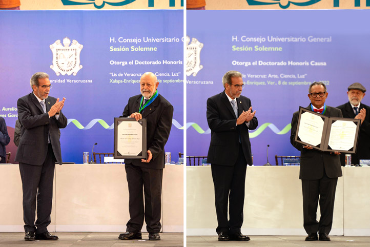 Ronald Farrera y Aurelio de los Reyes reciben doctorados Honoris Causa de la UV