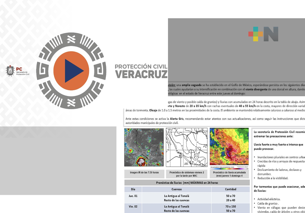 Recomienda Gobernador estar pendientes por Alerta Gris, posibles tormentas y lluvias