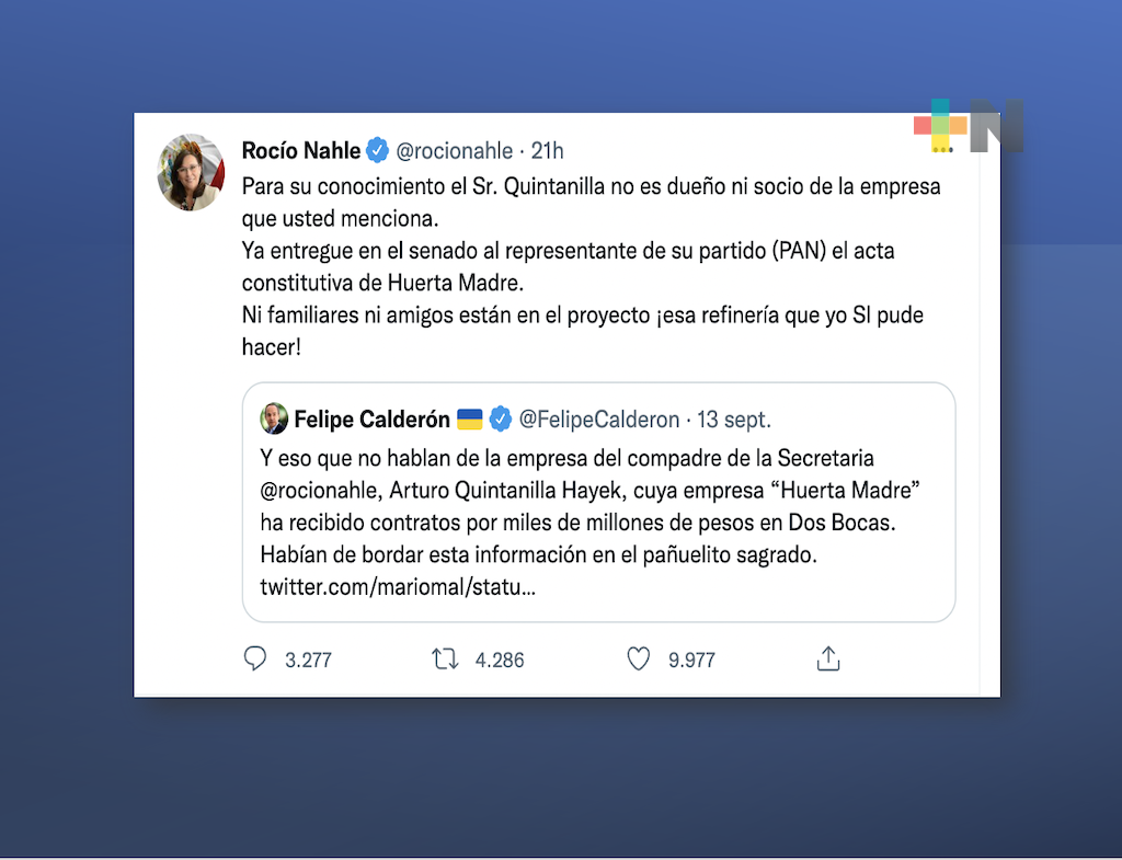 ¡Ni familiares, ni amigos están en la Refinería que yo sí pude hacer!, Nahle revira a Calderón