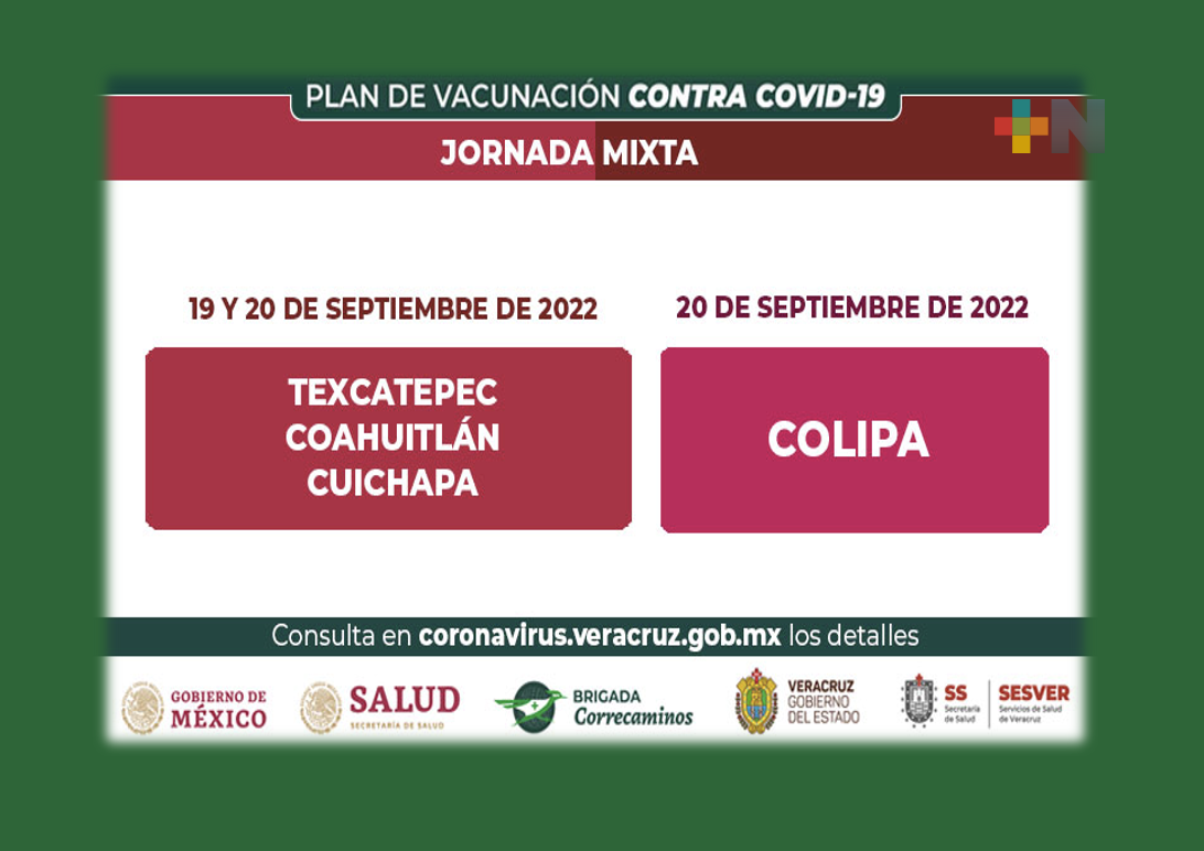 Realizarán jornada mixta de vacunación contra Covid-19 en varios municipios