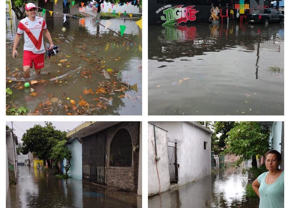 Calles y viviendas inundadas en Boca del Río a consecuencia de las intensas lluvias