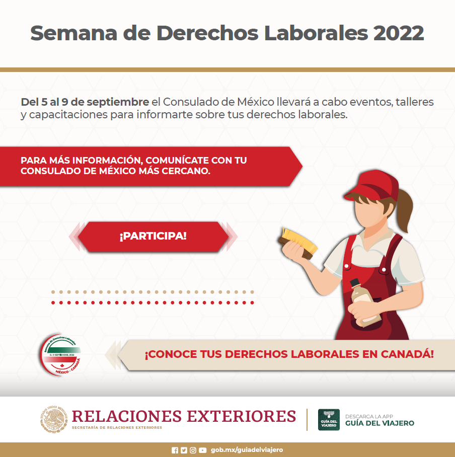 Gobierno de México realizará Primera Semana de Derechos Laborales en Canadá
