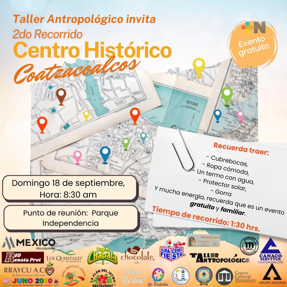 Taller antropológico realizará recorrido guiado por centro histórico de Coatza