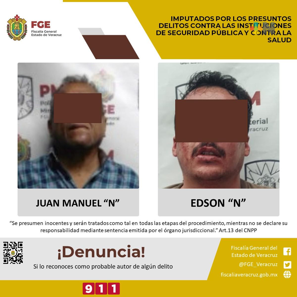 Imputados por presuntos delitos contra instituciones de seguridad pública y contra la salud