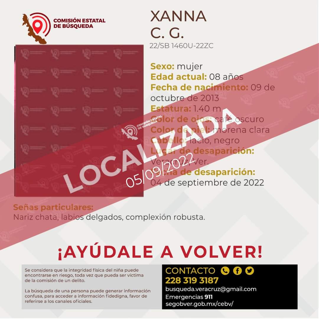 Localizada menor reportada como desaparecida la noche del domingo