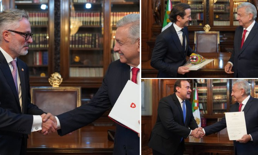 Recibe AMLO en Palacio Nacional cartas credenciales de seis embajadores