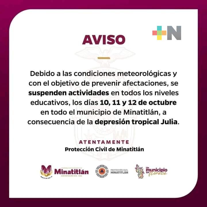 En Minatitlán, autoridades suspenden clases por tres días consecutivos