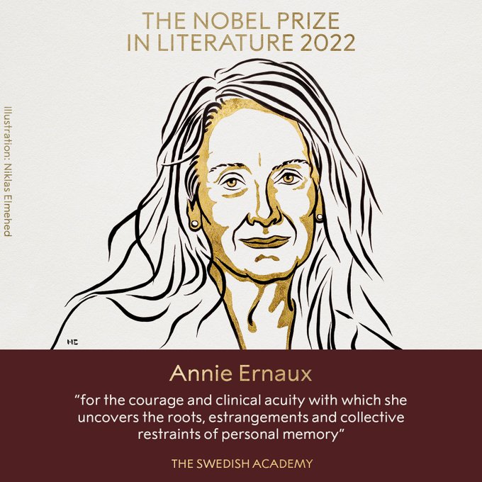 Annie Ernaux recibe el Premio Nobel de Literatura 2022