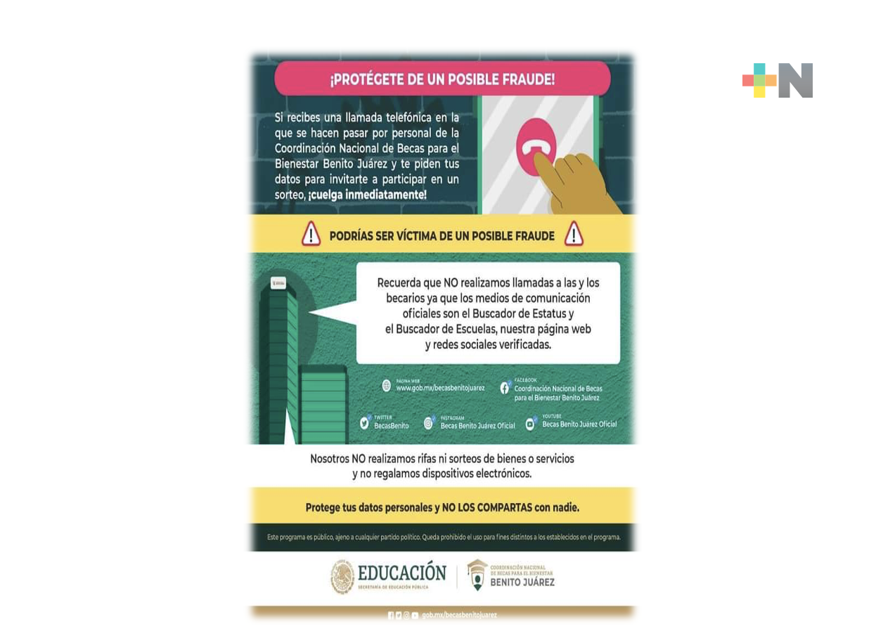 Bienestar alerta a jóvenes a no hacer caso a fraudes telefónicos, de supuestas becas
