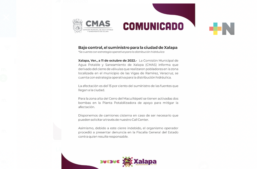 Xalapa anuncia estrategia operativa para suministro de agua en la ciudad