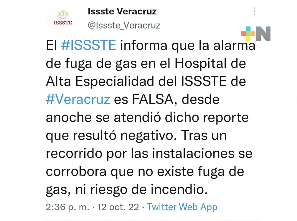 ISSSTE Veracruz desmiente noticia falsa de fuga en Hospital de Alta Especialidad