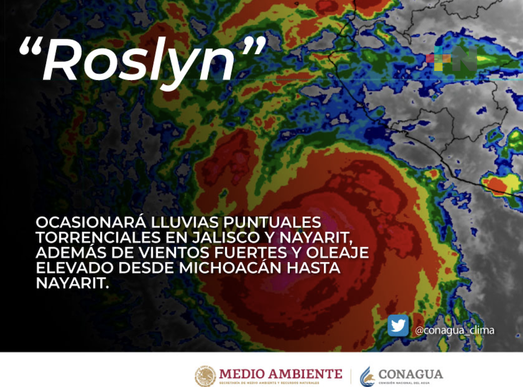 Roslyn se intensificó a huracán categoría 4 frente a las costas de Colima y Jalisco