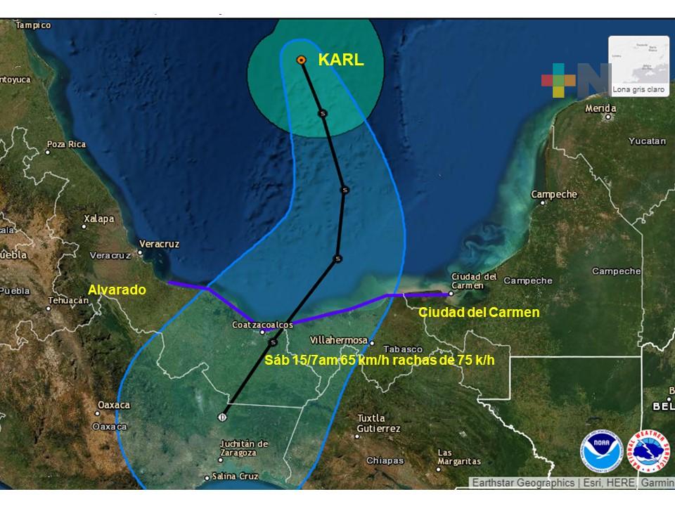 «Karl» se mueve al sur-sureste, probable impacto este sábado en Veracruz y Tabasco: SPC