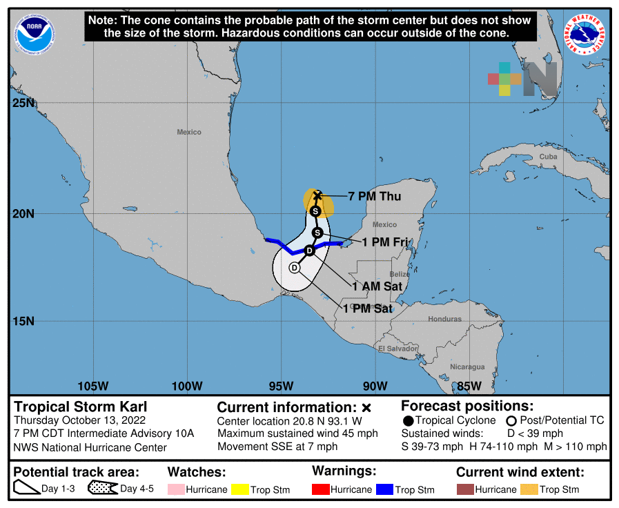 «Karl» ocasionará lluvias y condiciones de tormenta en sur y sureste de México