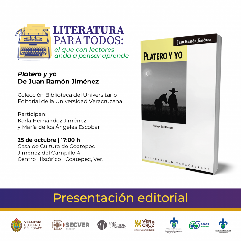 Invitan IIL-L, Editorial UV e IVEC a la presentación editorial de Platero y yo