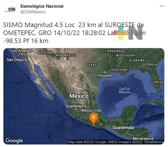 Reporta PC estatal sismo en Guerrero sin afectaciones en Veracruz