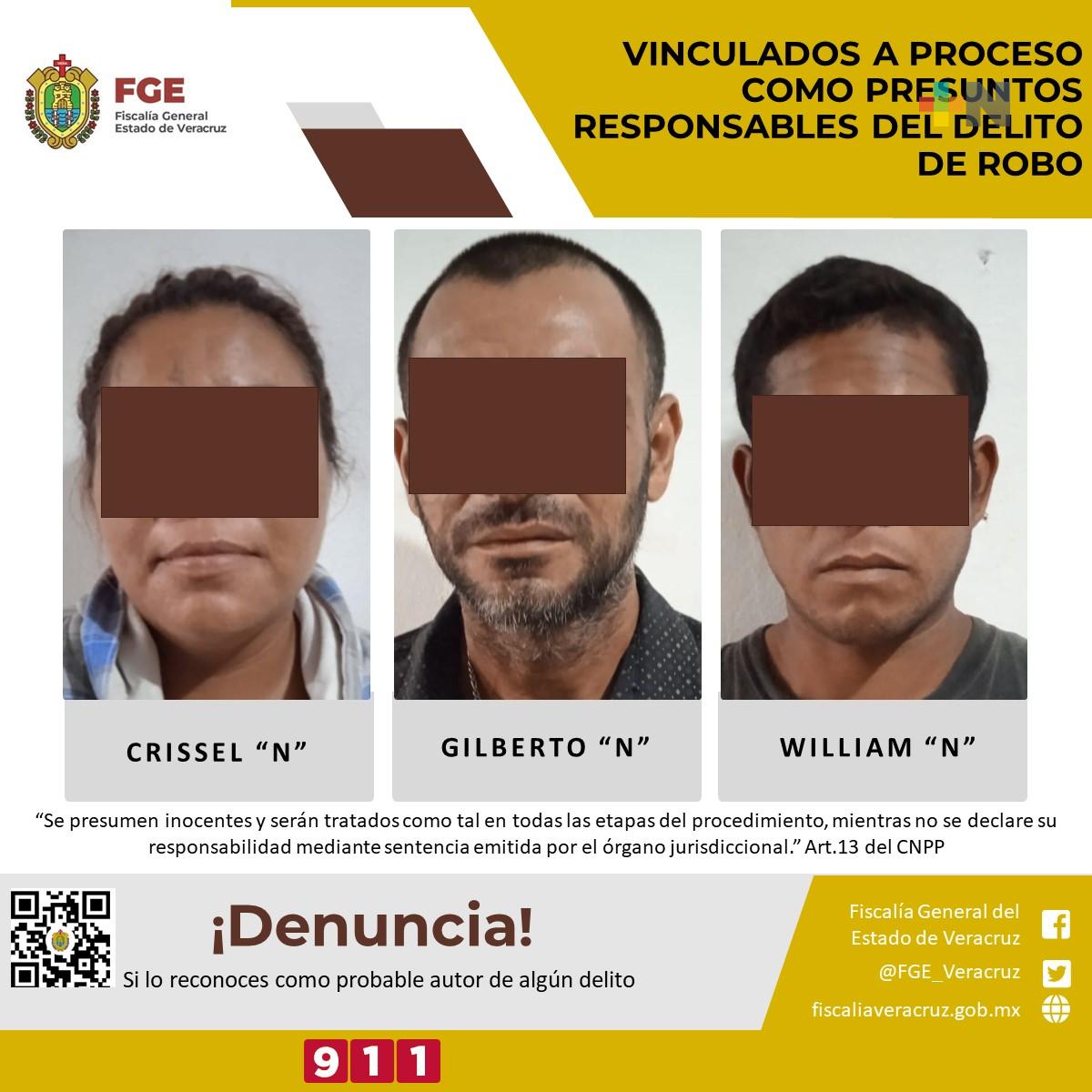 Crissel “N”, William “N” y Gilberto “N” vinculados a proceso como responsables del delito de robo