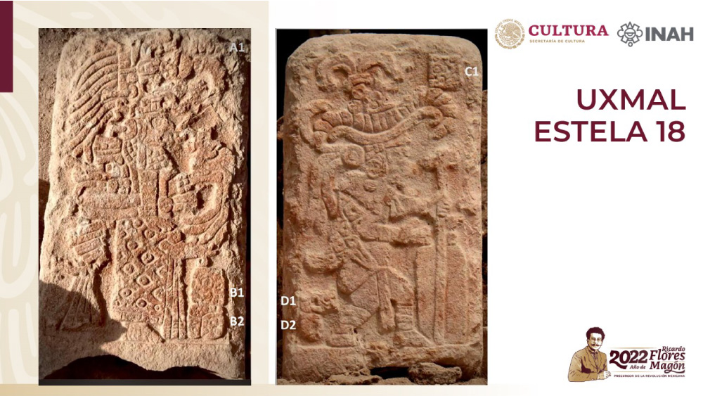 Descubre INAH estela maya dual en zona arqueológica de Uxmal, Yucatán