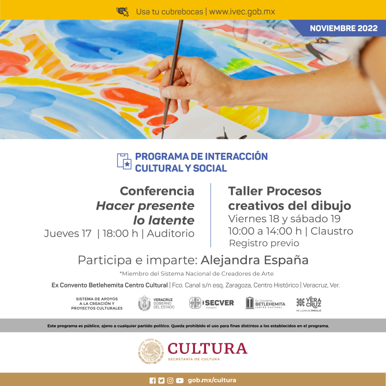 Invita IVEC a conferencia y taller de dibujo con la artista Alejandra España, en el Exconvento Betlehemita