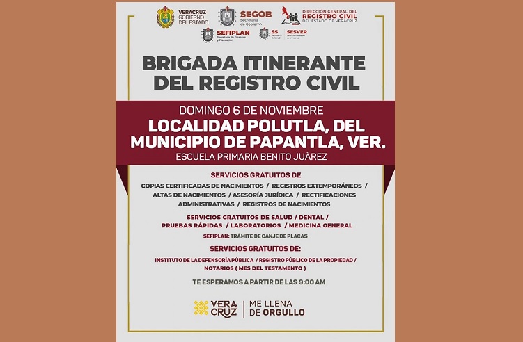 Brigadas del Registro Civil atenderán a población papanteca