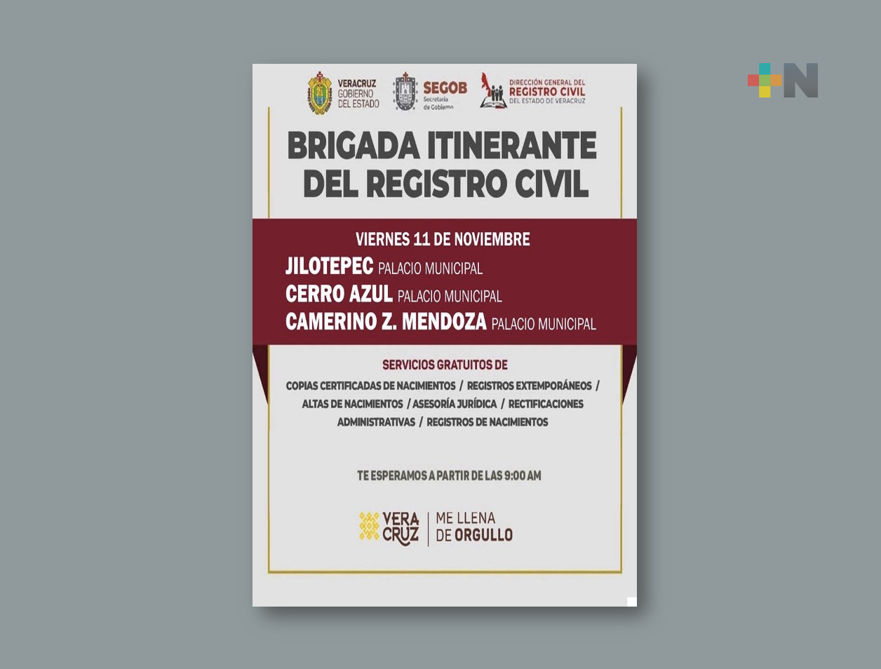 En Jilotepec, Cerro Azul y Camerino Z. Mendoza se presentan las Brigadas Itinerantes del Registro Civil