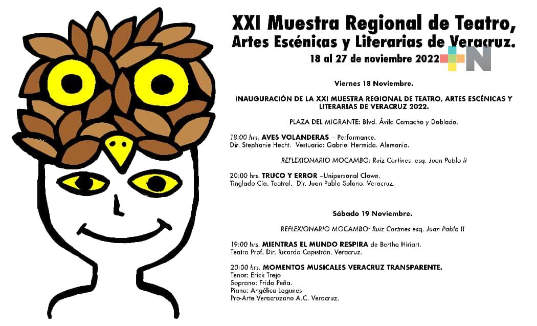 Este viernes inicia la XXI Muestra Regional de Teatro, Artes Escénicas y Literarias de Veracruz 2022