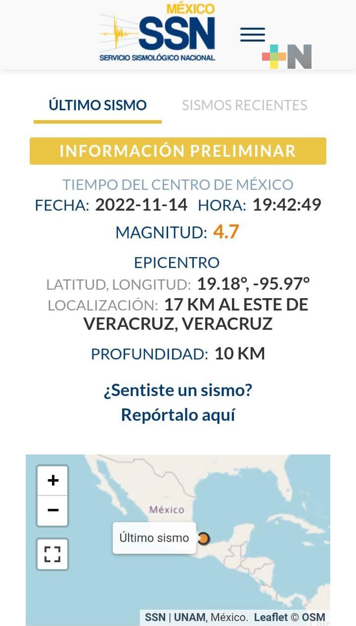 Reporta SPC percepción leve de sismo en Veracruz