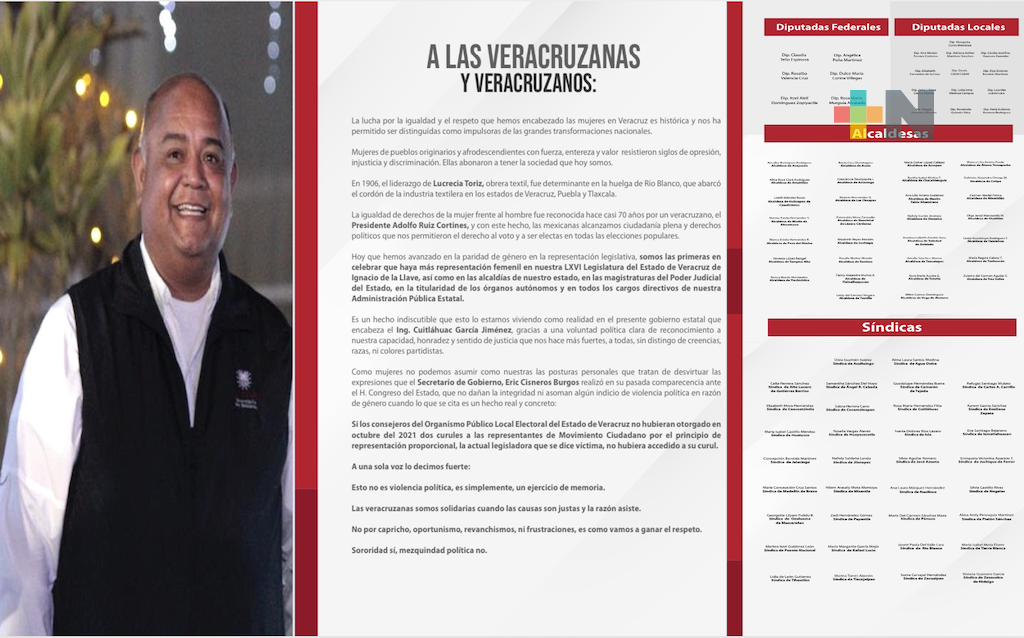 Eric Cisneros no incurrió en violencia política de género: Diputadas, alcaldesas y síndicas