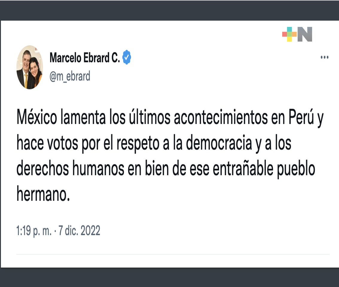 México lamenta situación político-social acontecida en Perú