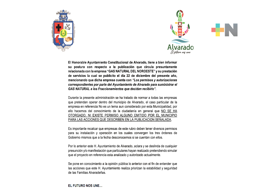Alvarado aclara, no ha dado permiso para operar a Gas Natural del Noroeste