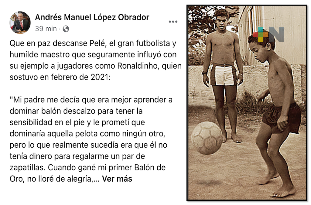 Pelé seguramente influyó con su ejemplo a jugadores como Ronaldinho: AMLO