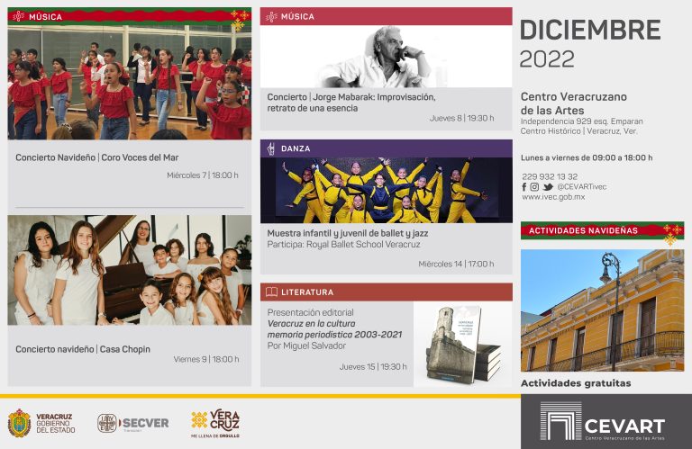 Presenta IVEC la cartelera de diciembre del Centro Veracruzano de las Artes “Hugo Argüelles”