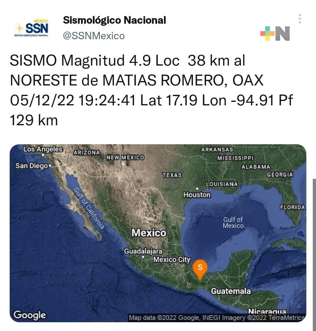 Reporta PC estatal registro de sismo  con percepción en 11 municipios veracruzanos